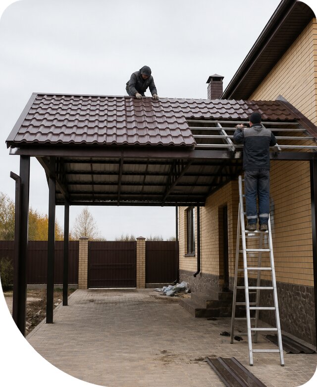 Изготовление навеса из металлочерепицы в Качканаре под ключ